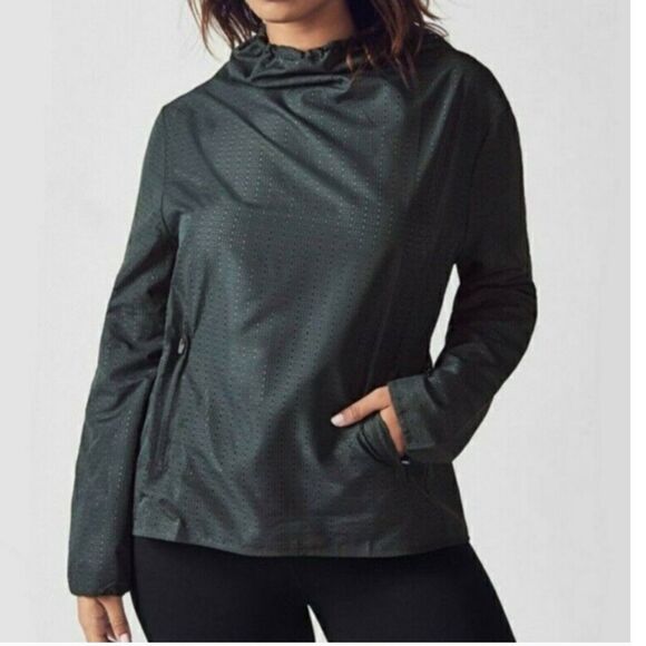 Fabletics Liora Jacket Womens XS Green Cinched Perforated Pullover Athleisure - Picture 1 of 12